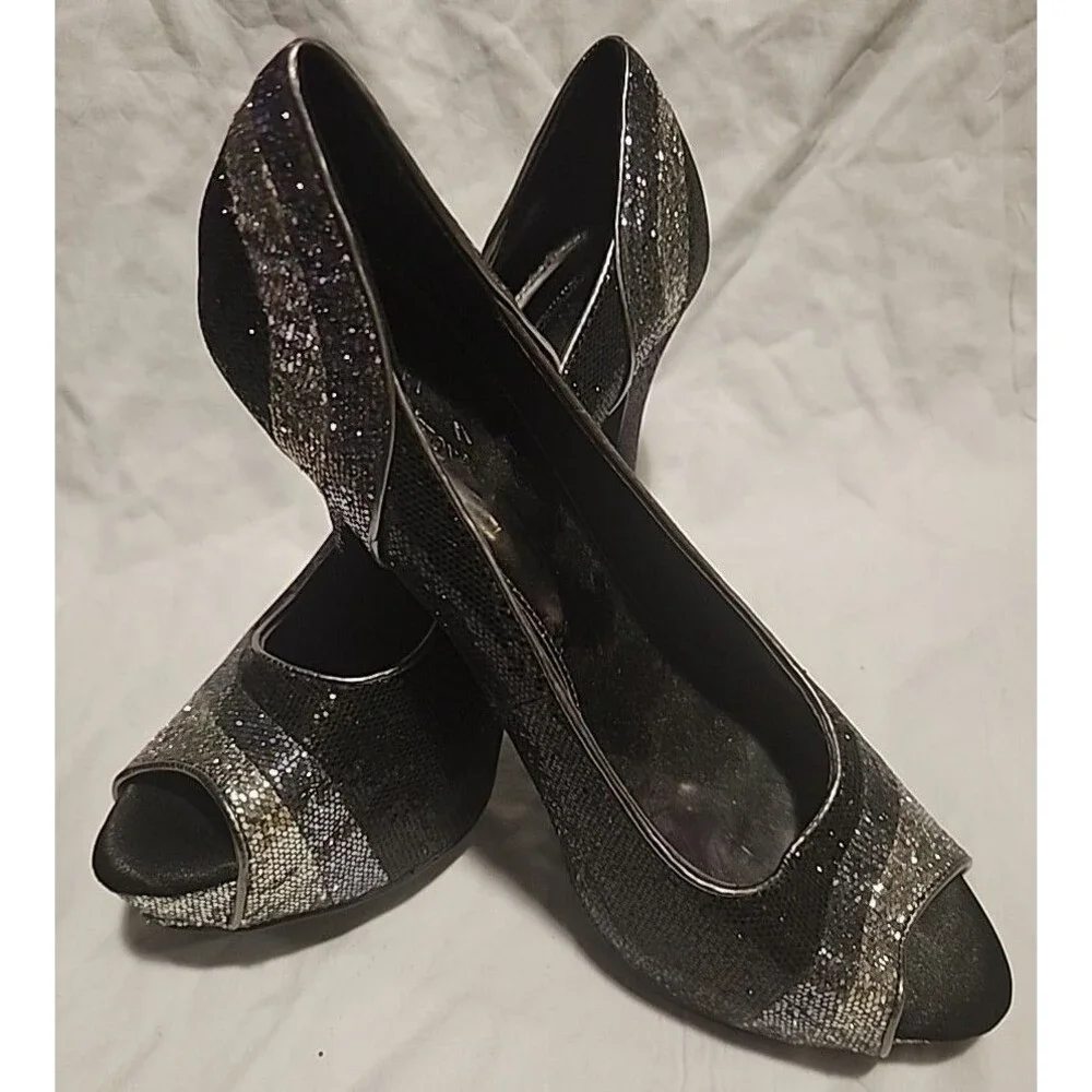 Worthington Multicolored Glitter Sequin 5in Peep Toe Stilettos Womens Shoes 10M